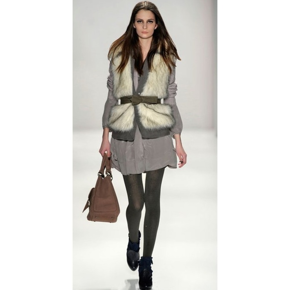 Rebecca Taylor Faux Fur Vest Size XS Cream & Gray-tipped Cotton Silk Lined $395